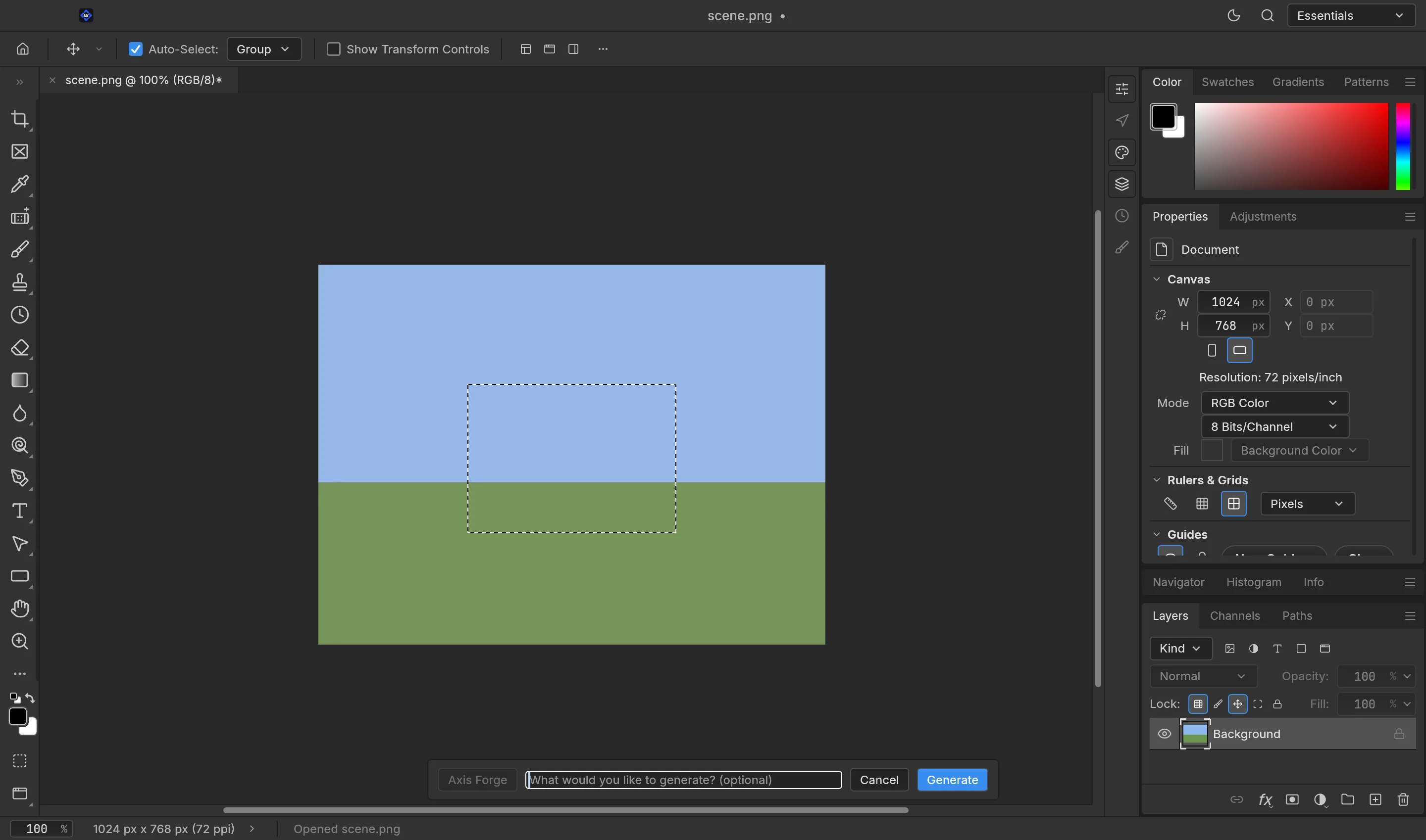 The Axis Forge prompt bar with an optional, empty prompt field for outpainting